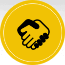 A yellow circle with two hands shaking.